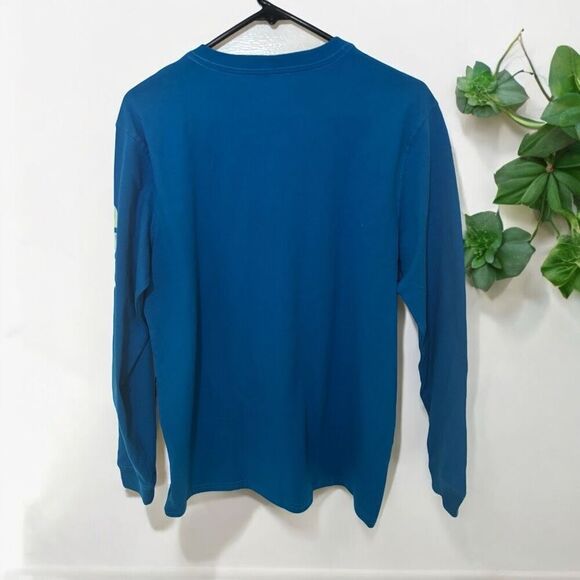 Carhartt Womens M 8-10 Blue Loose Fit Long Sleeve Logo Sleeve Graphic Tee Shirt - Picture 3 of 6